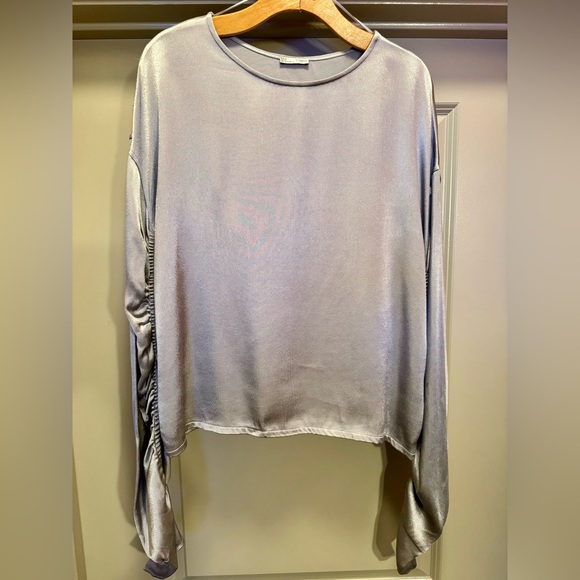 ZARA Silver Top Ruched Sleeves size L - Picture 9 of 13